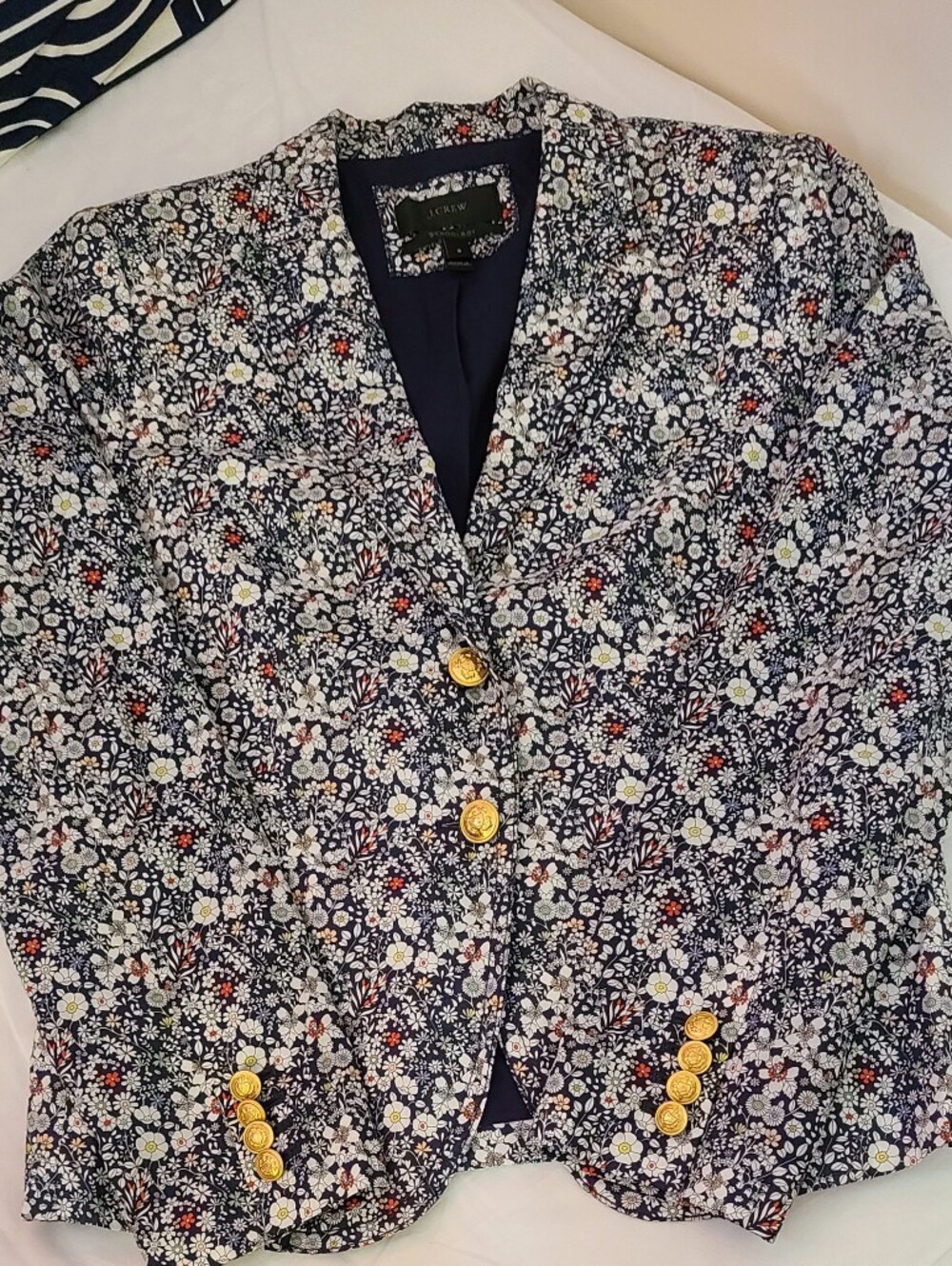 J. Crew Navy Floral LIBERTY Print Blazer with Gold Buttons